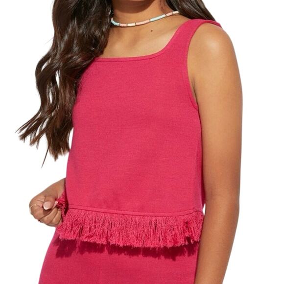 Francesca’s Other - Franki by Francesca’s Girls Size 12 Fringe Crop Tank Top Pink Square Neckline
